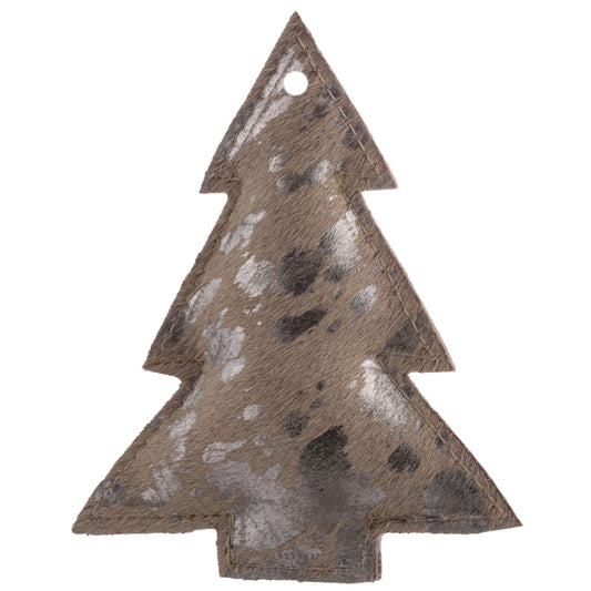 Large Silver Cowhide Leather Tree Ornament