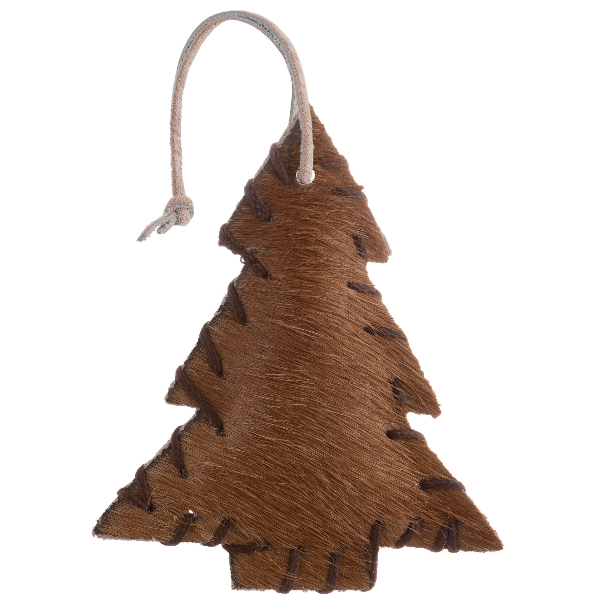 Small Pony Stitched Cowhide Leather Tree Ornament view with string.