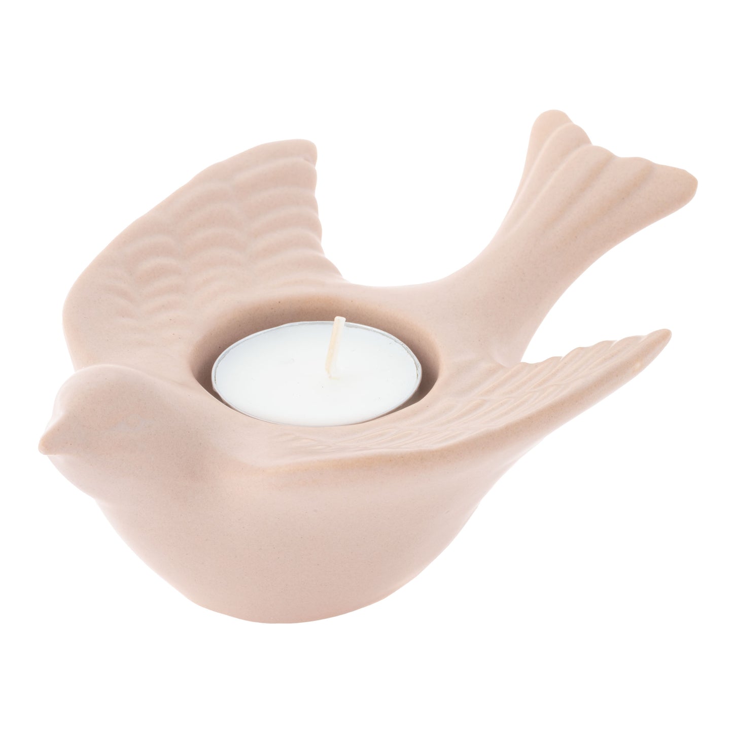 Cameo Rose Bird Tealight with a candle inside.