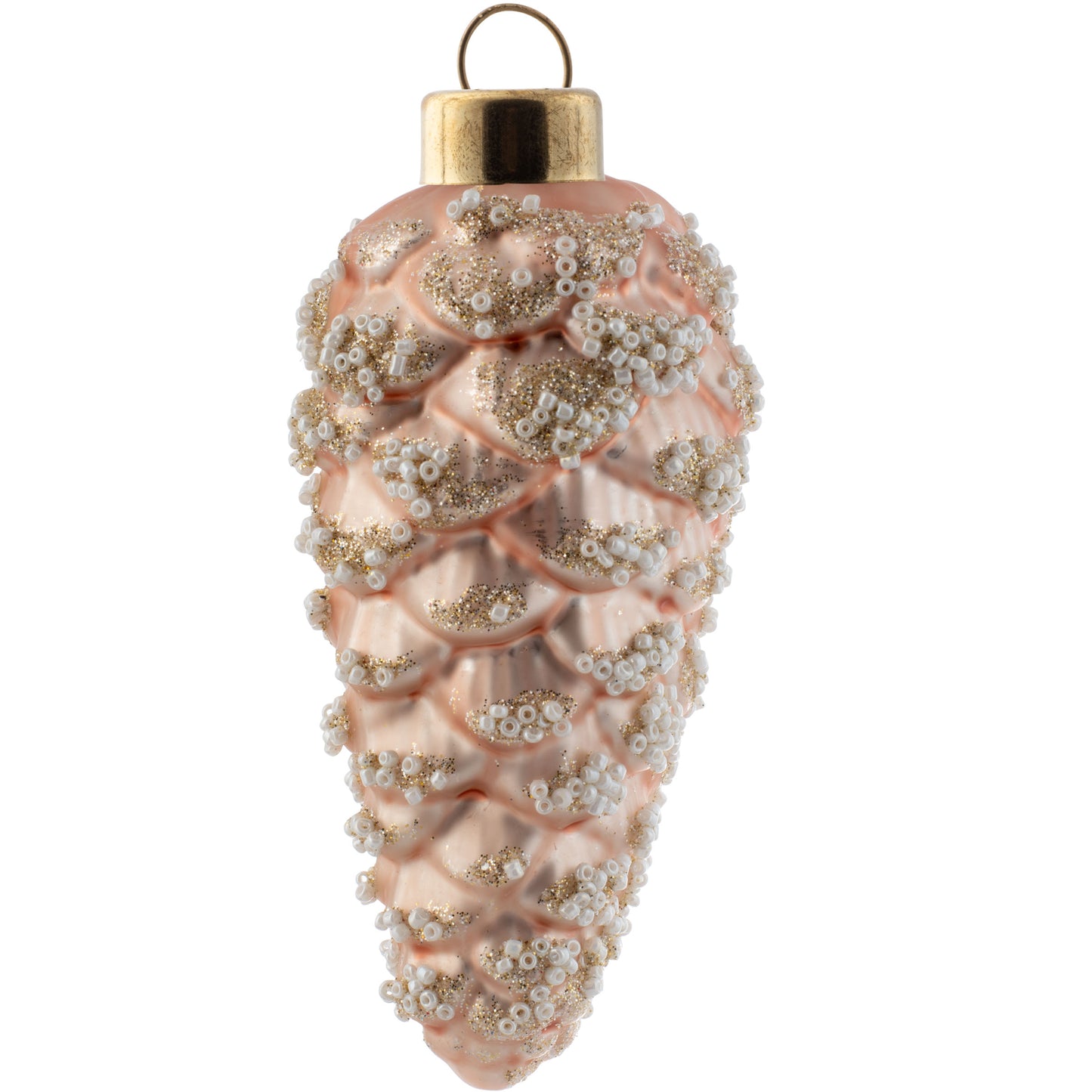 Large Pinecone Snow Beaded Glass Blush Ornament