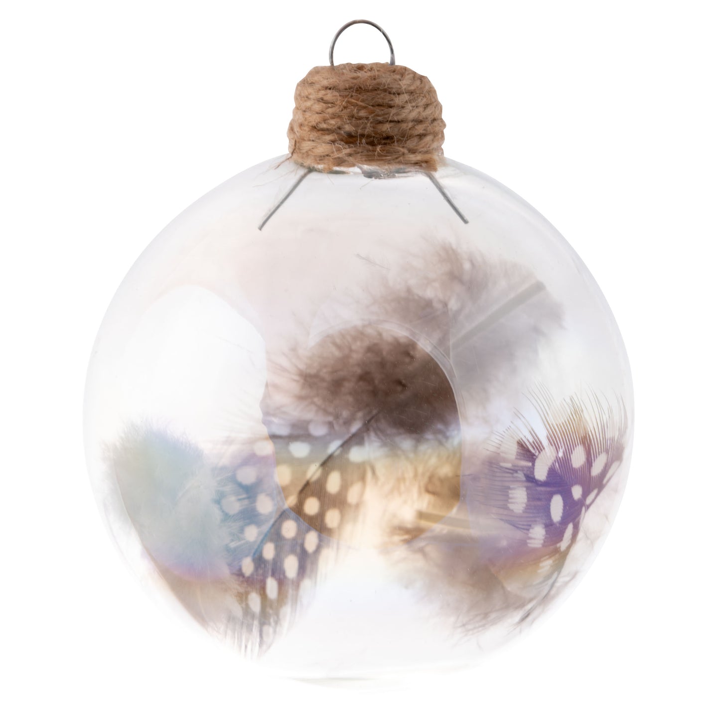Ball Feather Filled Glass Clear Ornament