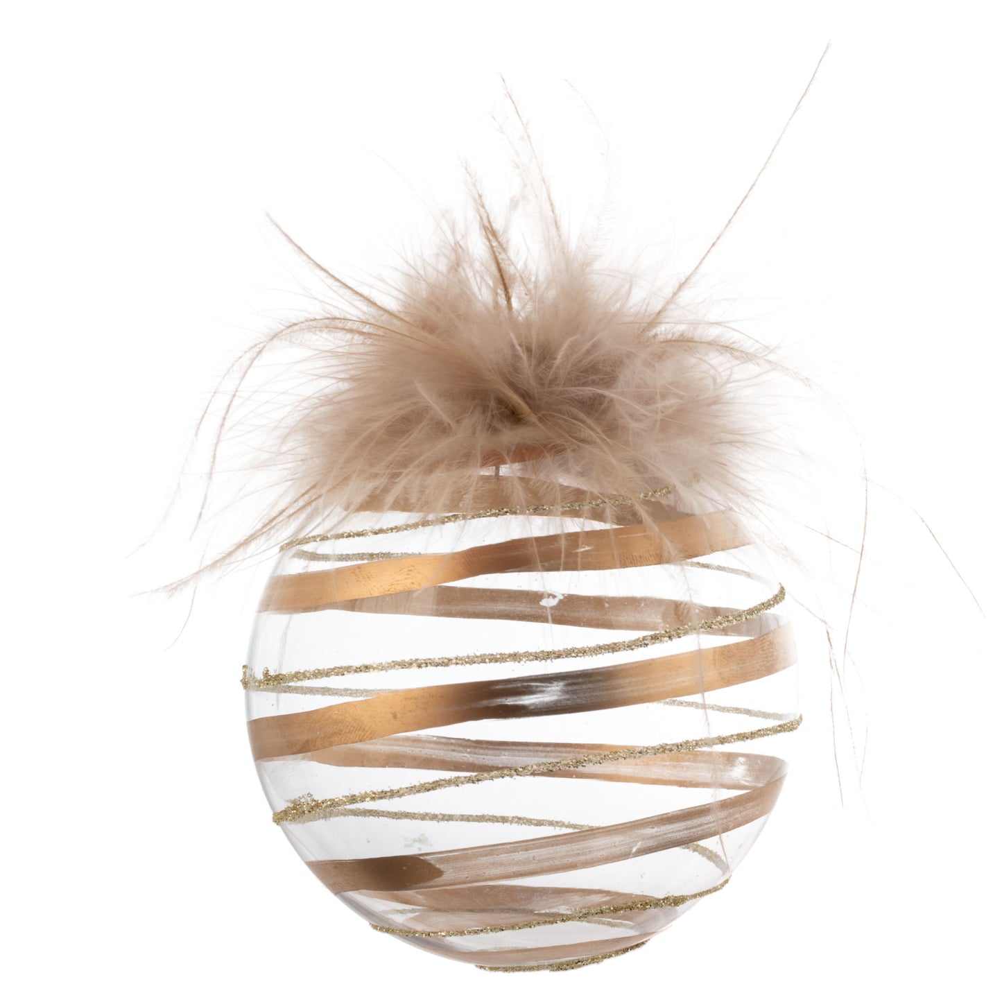 Ball Feather Top Striped Glass Clear Ornament