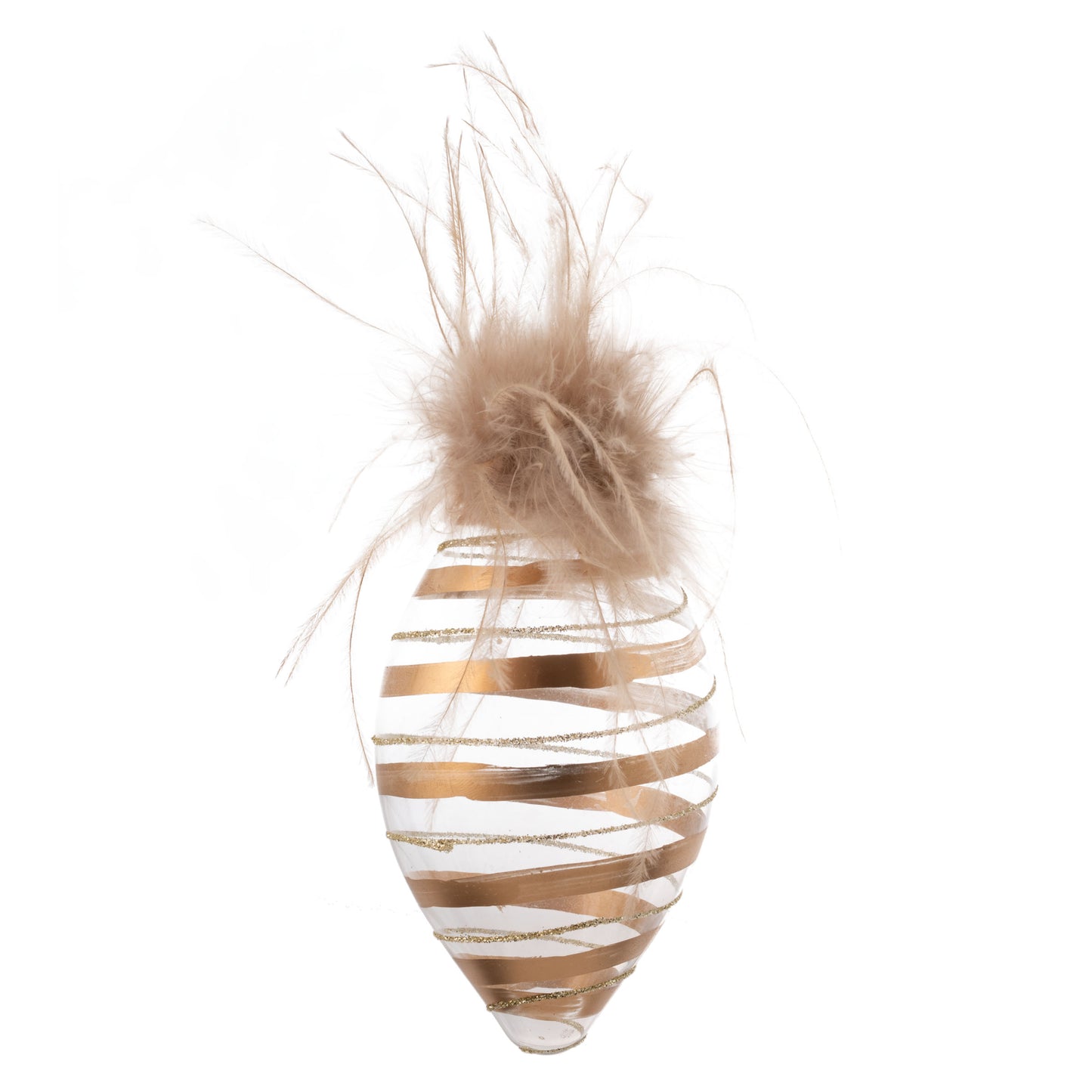 Teardrop Feather Top Striped Glass Clear Ornament