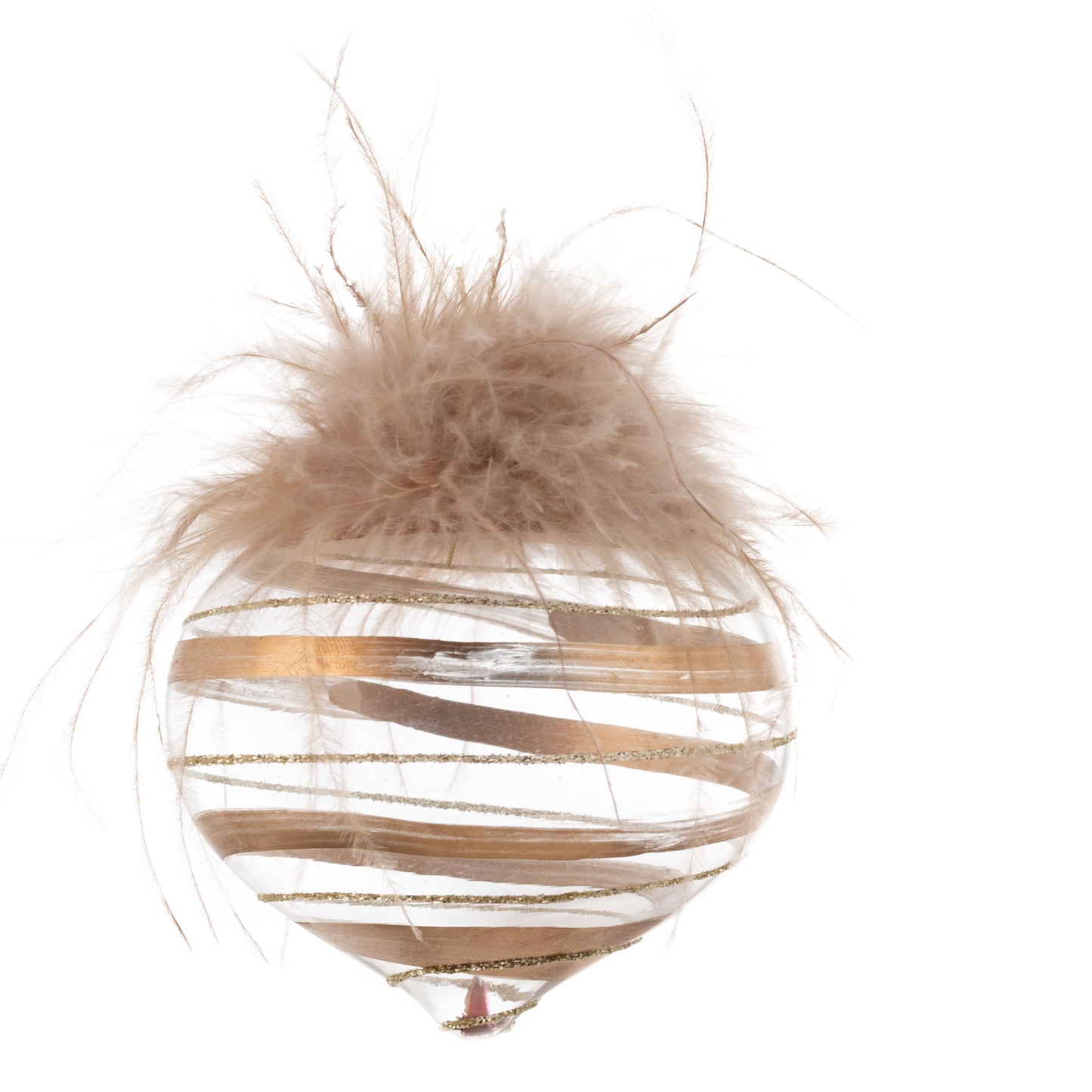 Drop Feather Top Striped Glass Clear Ornament
