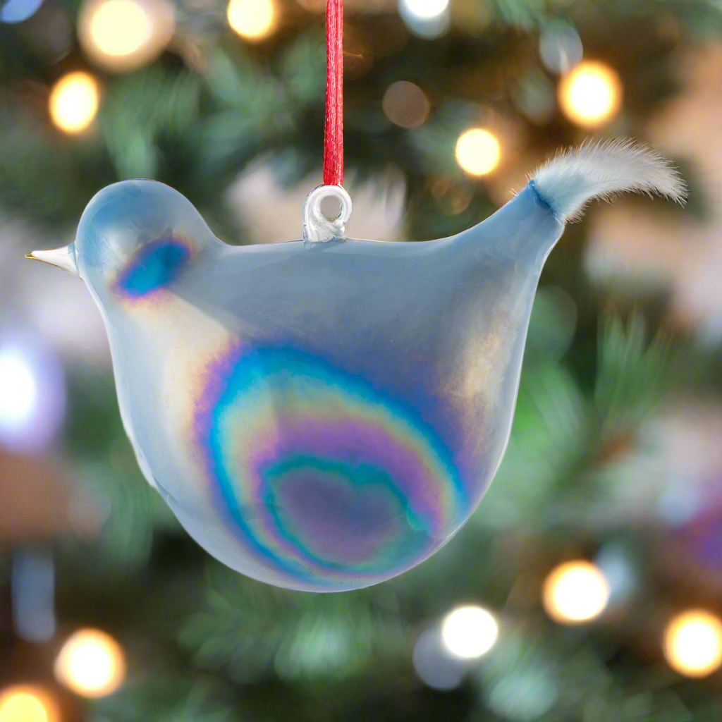 Feather Tail Bird Ornament with holiday lighting