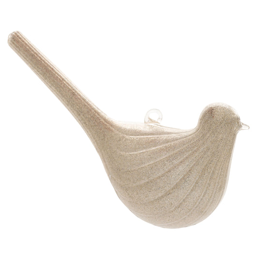 Fluted Tail Bird Glass Ornament Silver