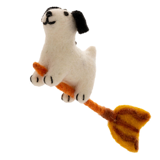 Broom Riding Puppy Felt Ornament