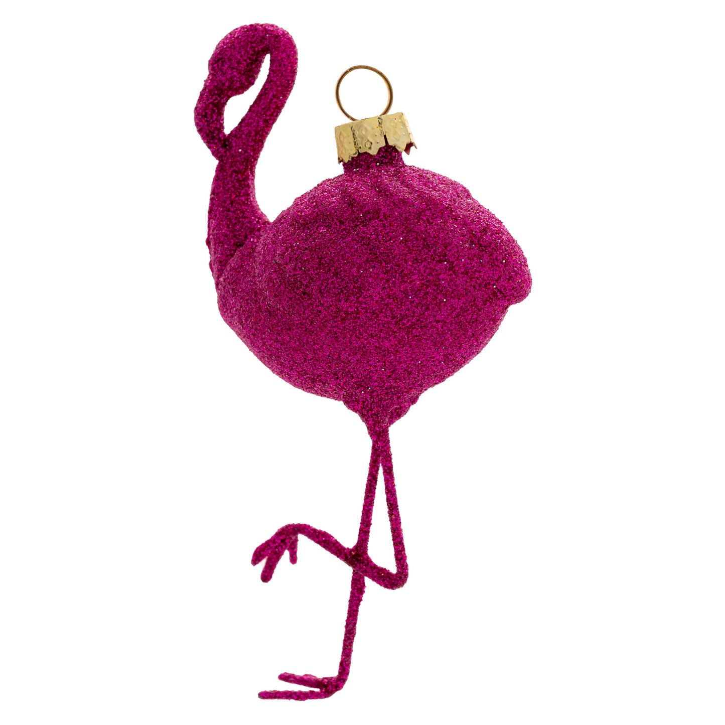 Hot Pink Glitter Flamingo Glass Ornament