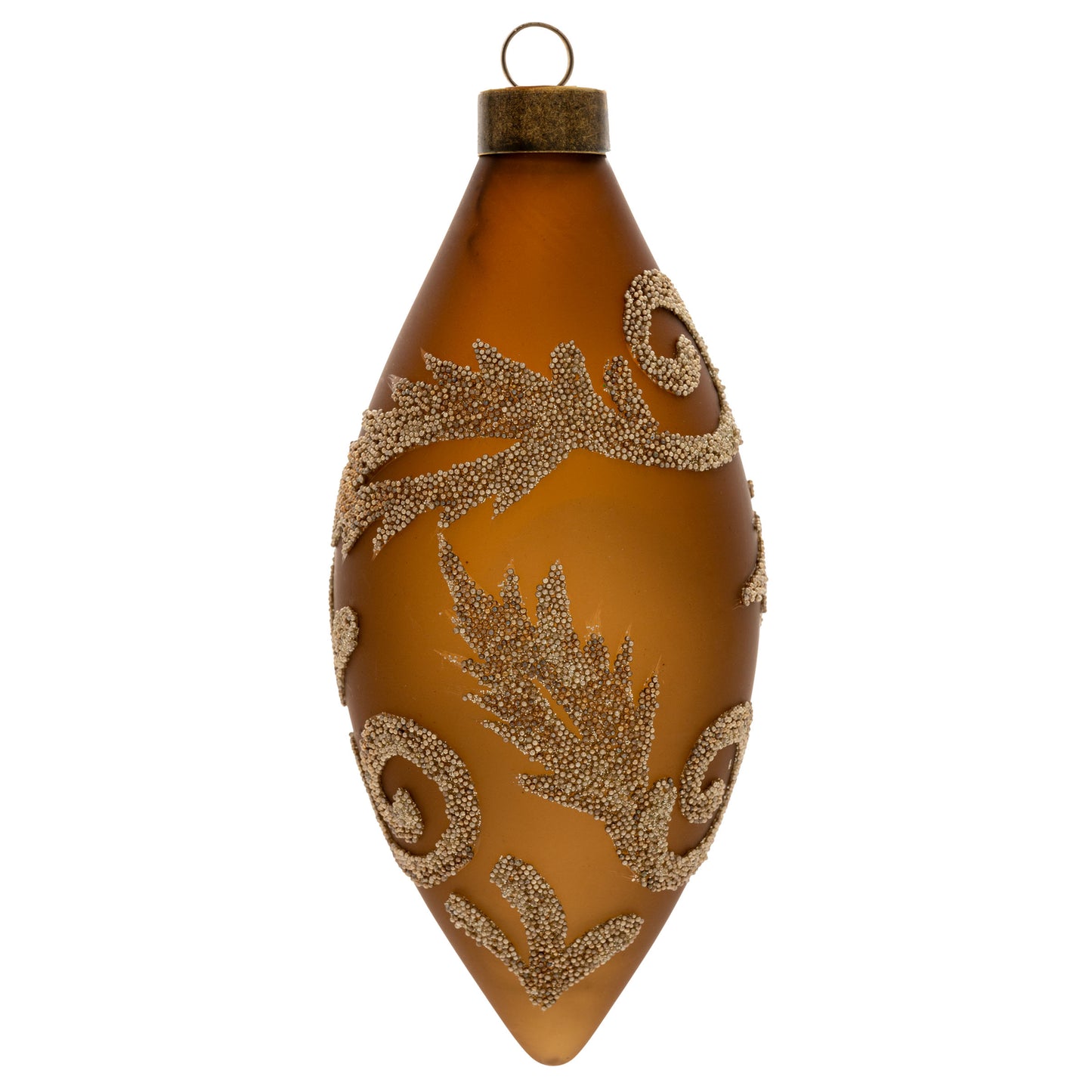 Beaded Scroll Teardrop Ornament Brown