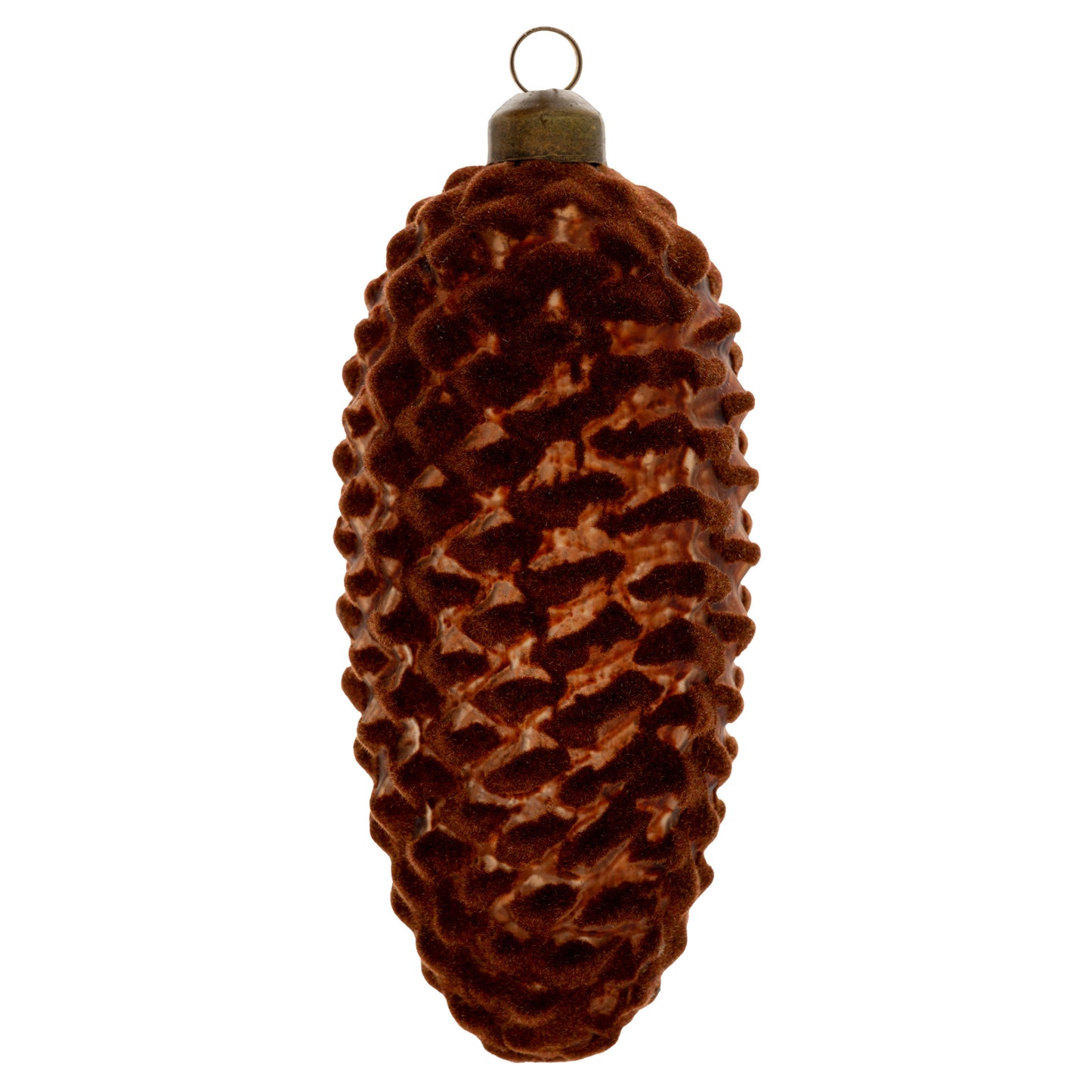 Brown Flocked Pinecone Glass Ornament