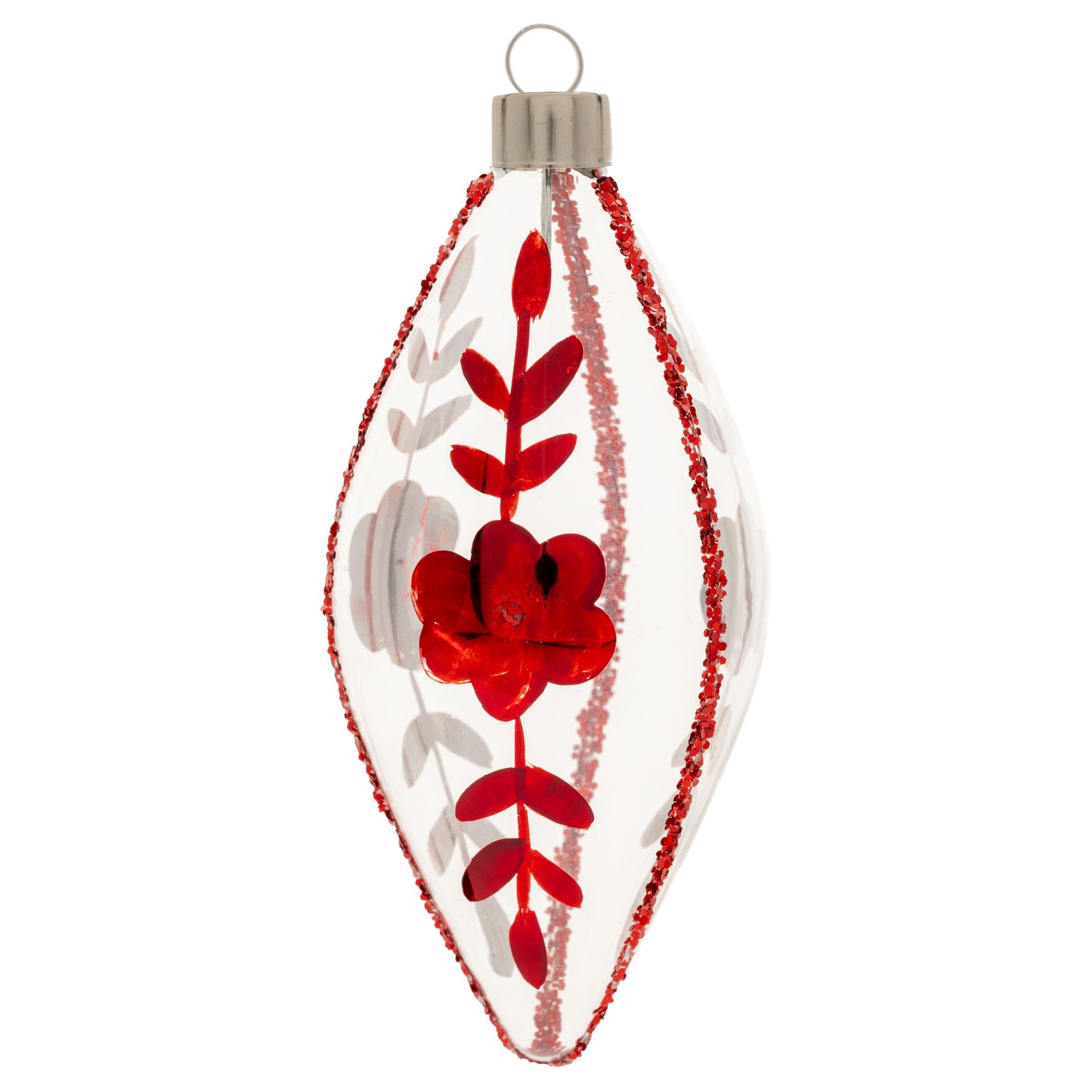 Clear Poinsettia Teardrop Glass Ornament