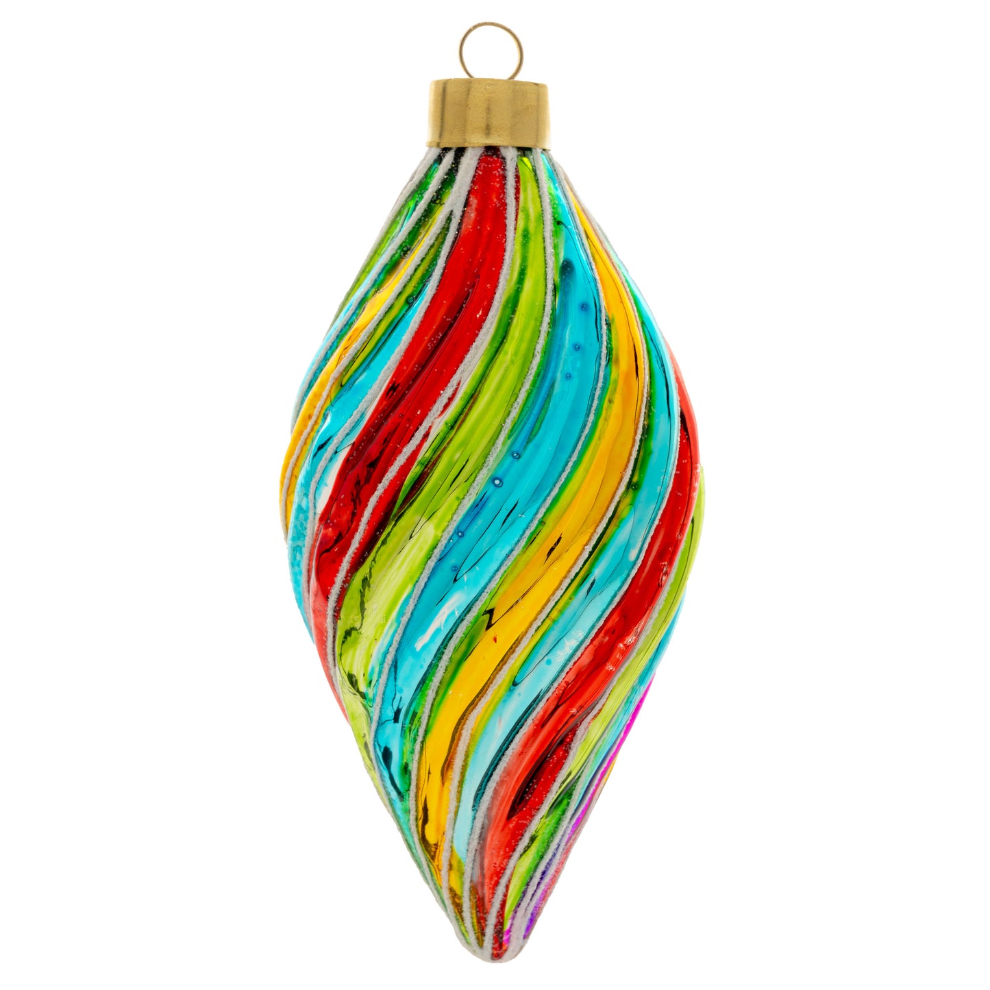 Bright Fluted Rainbow Teardrop Glass Ornament