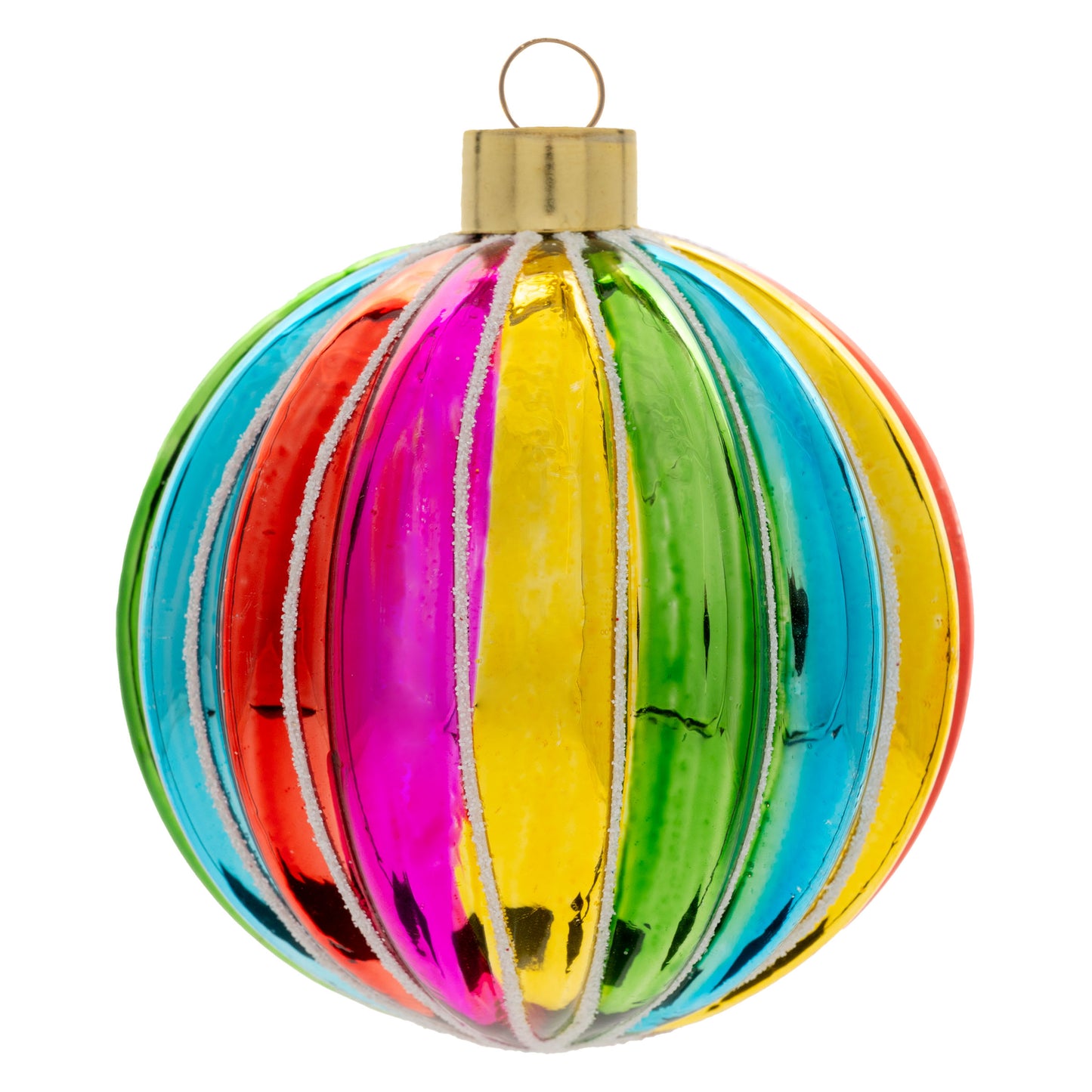 Bright Fluted Rainbow Ball Glass Ornament