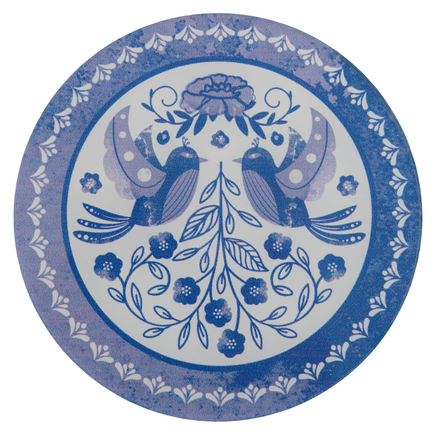 Blue & White Acrylic Coasters two birds design view.