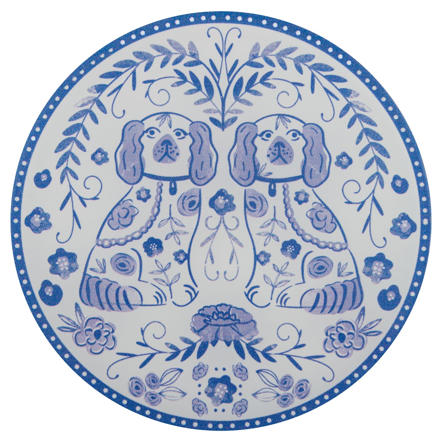 Blue & White Acrylic Coasters two dogs design view.