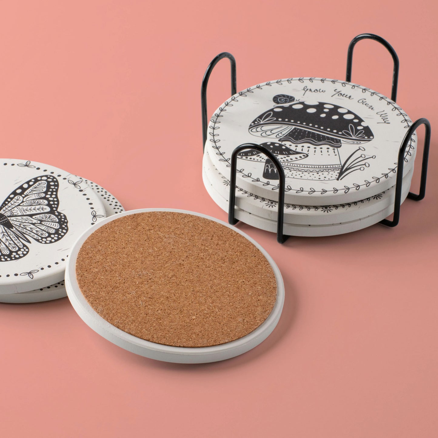 Garden Boho Coasters with a pink background.