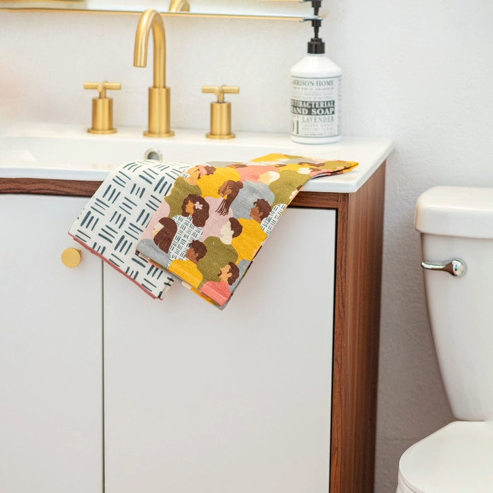 Metro Tea Towel on a bathroom sink view.