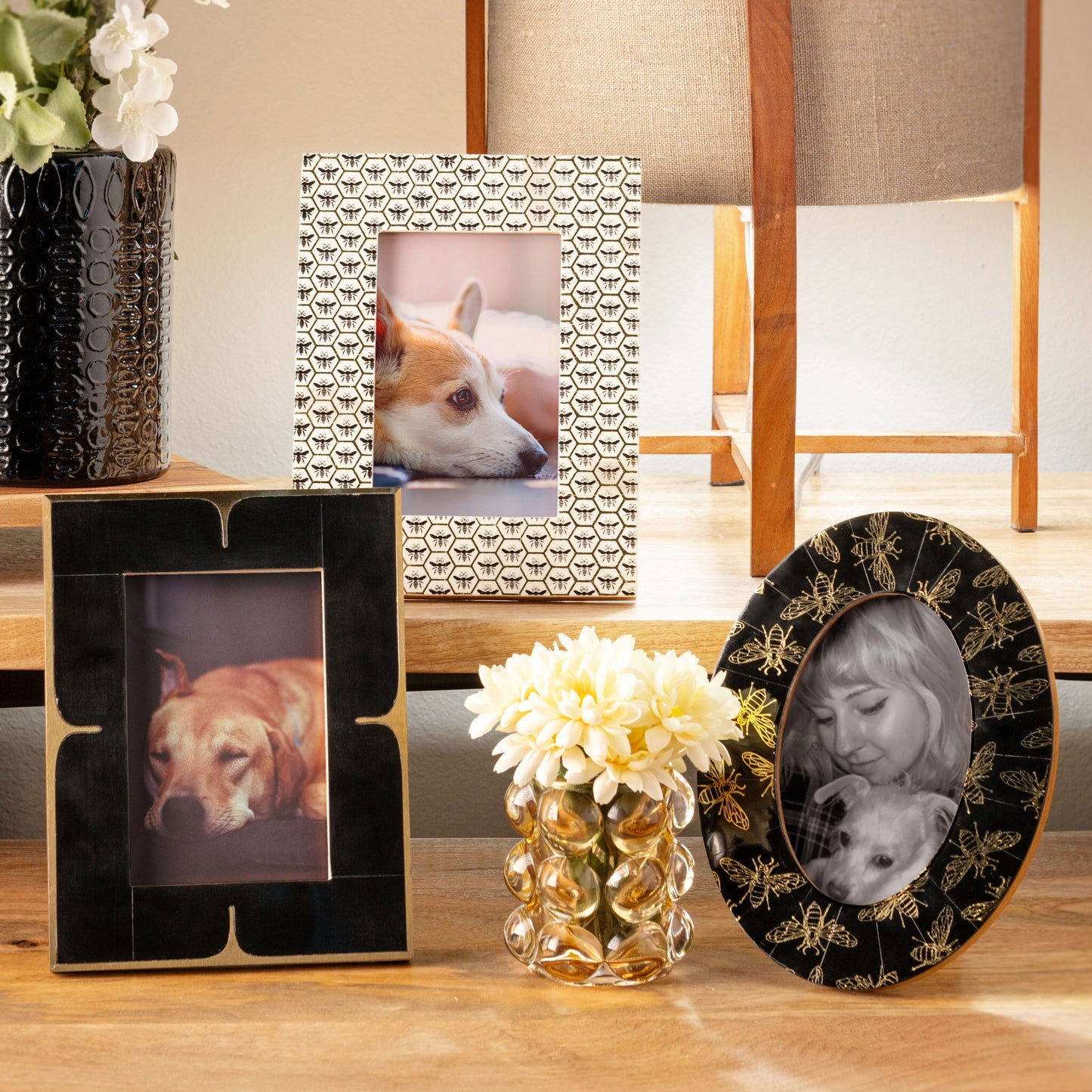 Black and Gold Rectangle Resin and Brass Frame