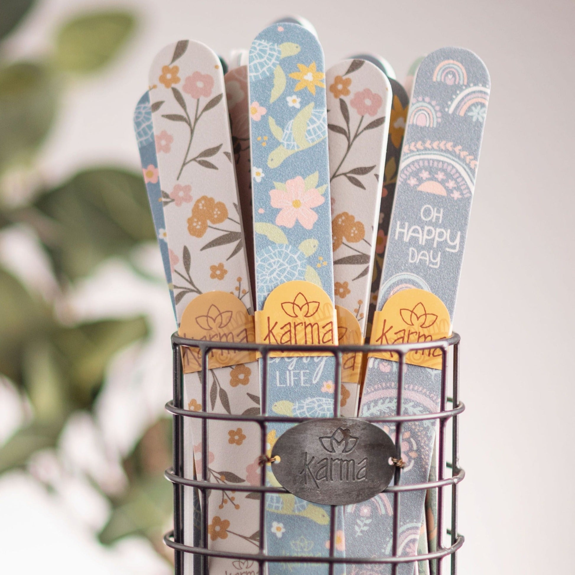 Emery boards in a basket. 