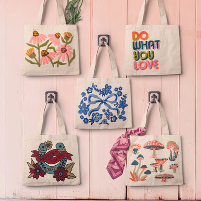 Bow Embroidered Canvas Tote