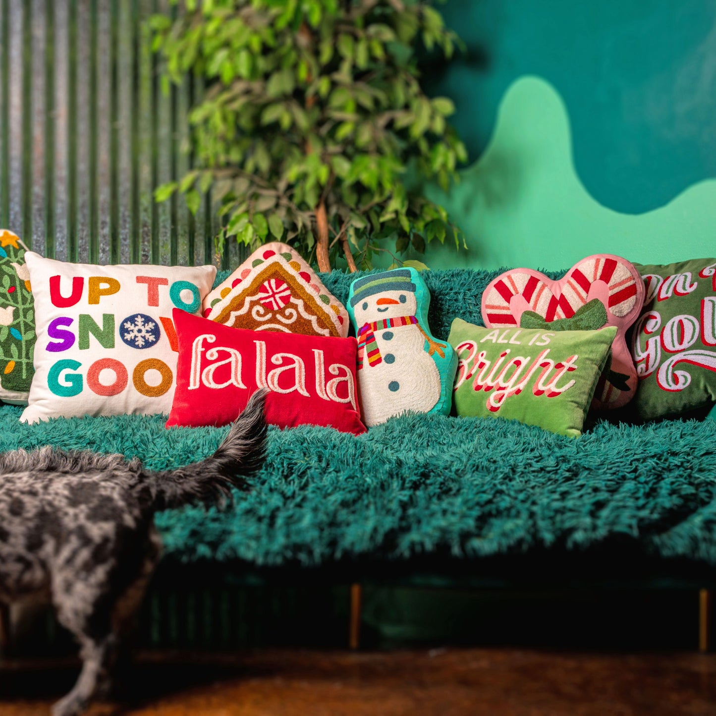 Candy Canes Shaped Embroidered Pillow