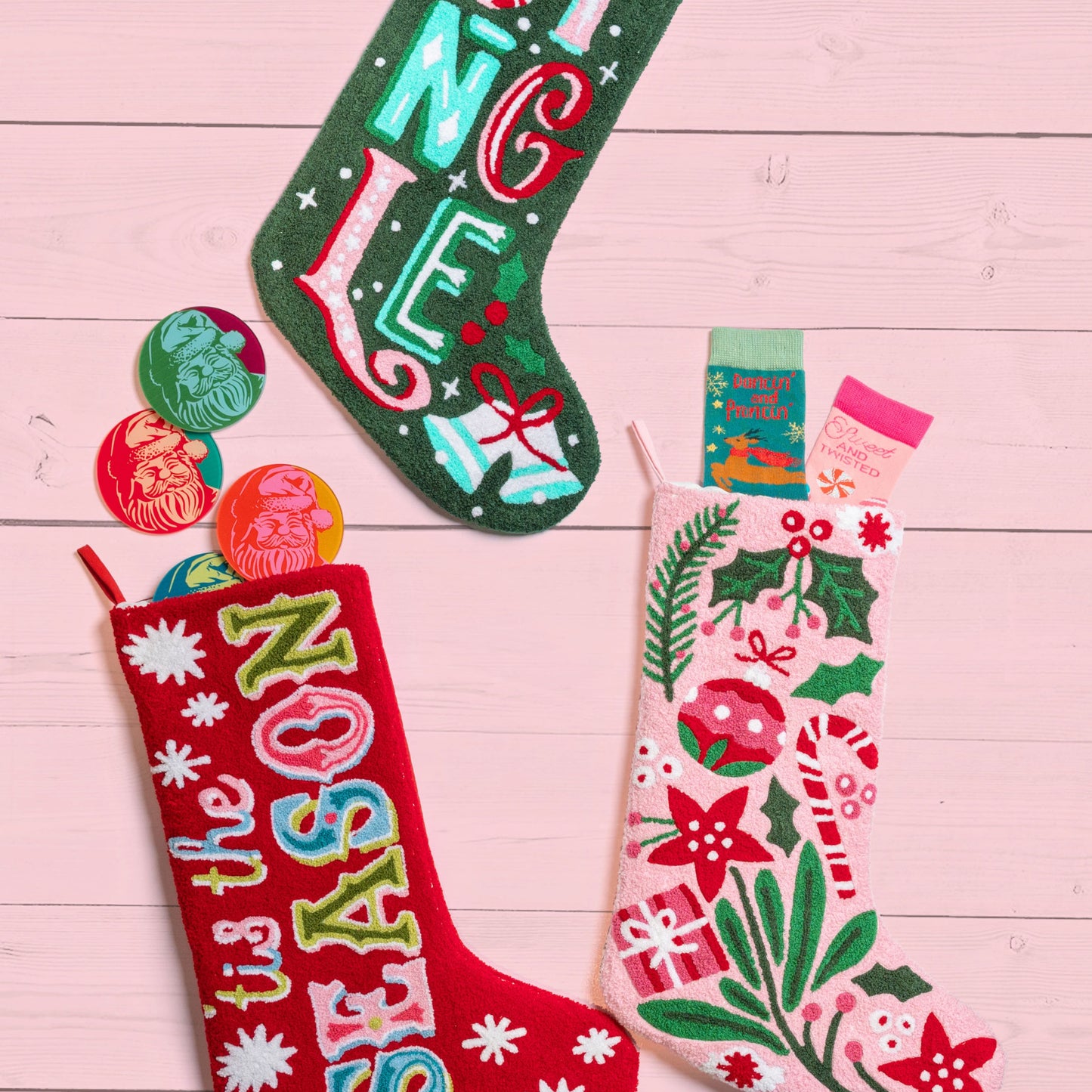 Festive in Pink Embroidered Stocking