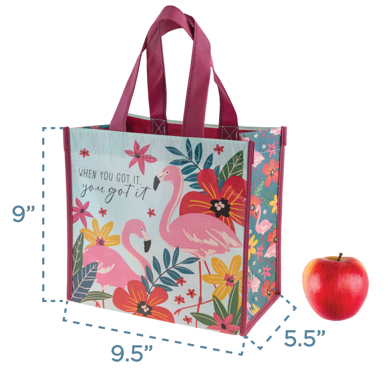 Recycled Medium Gift Bag infographic showing dimensions and size reference. 