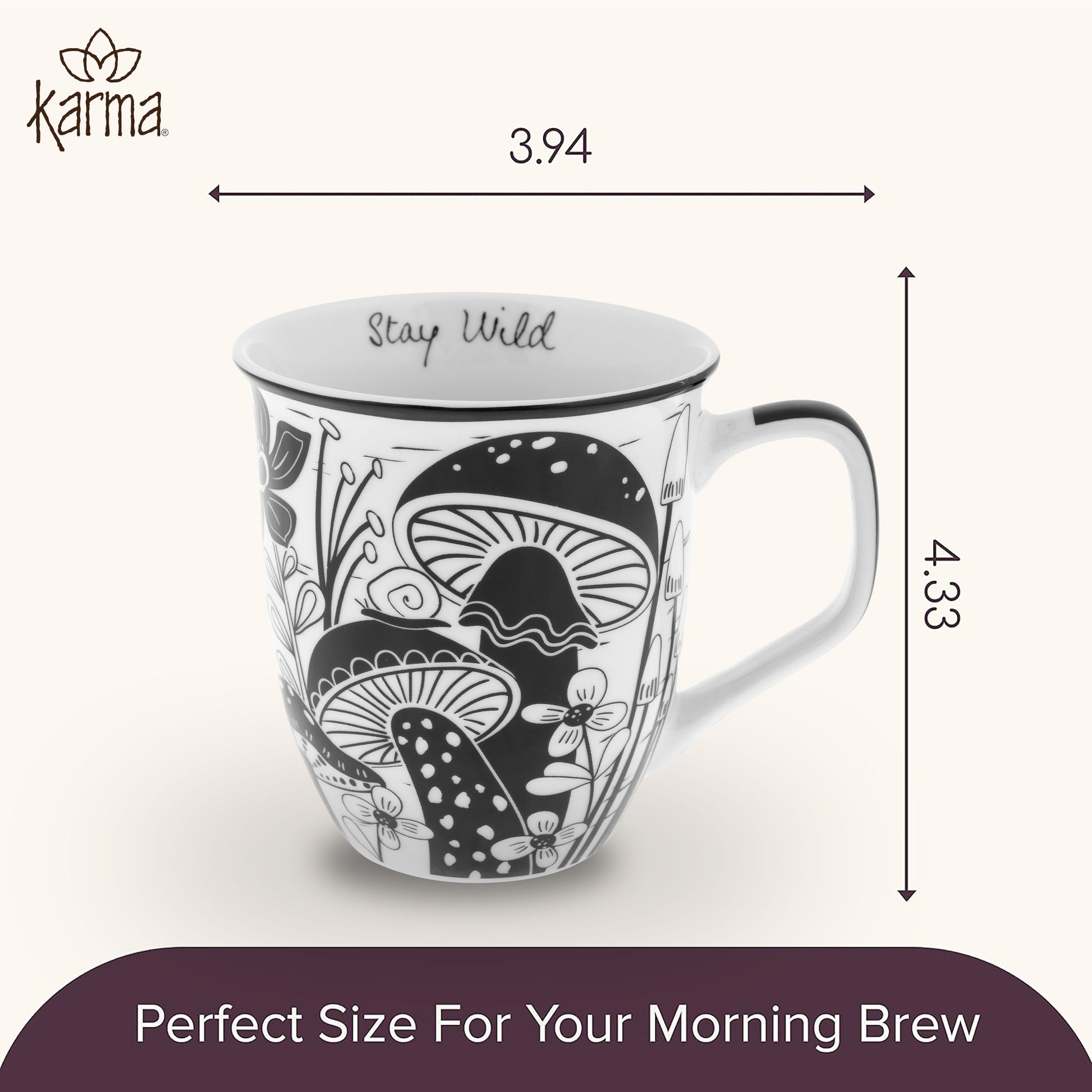 Boho mug infographic showing dimensions. 