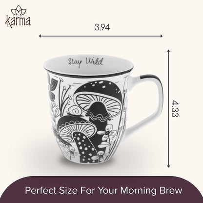 Boho mug infographic showing dimensions. 