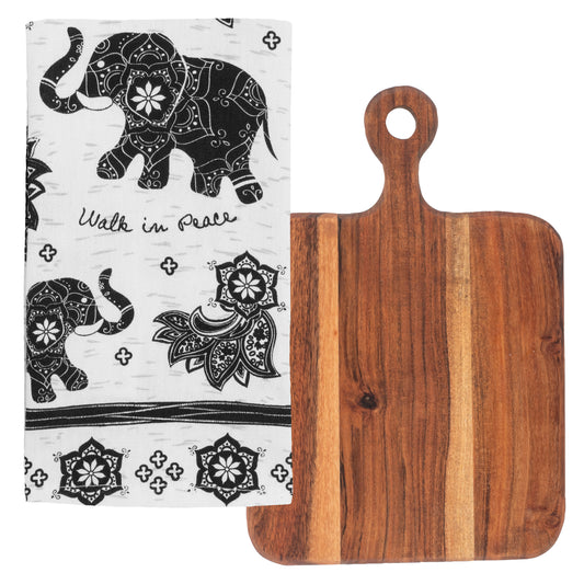 Elephant Boho Tea Towels with Cutting Board