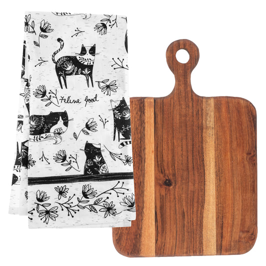 Cat Boho Tea Towels with Cutting Board