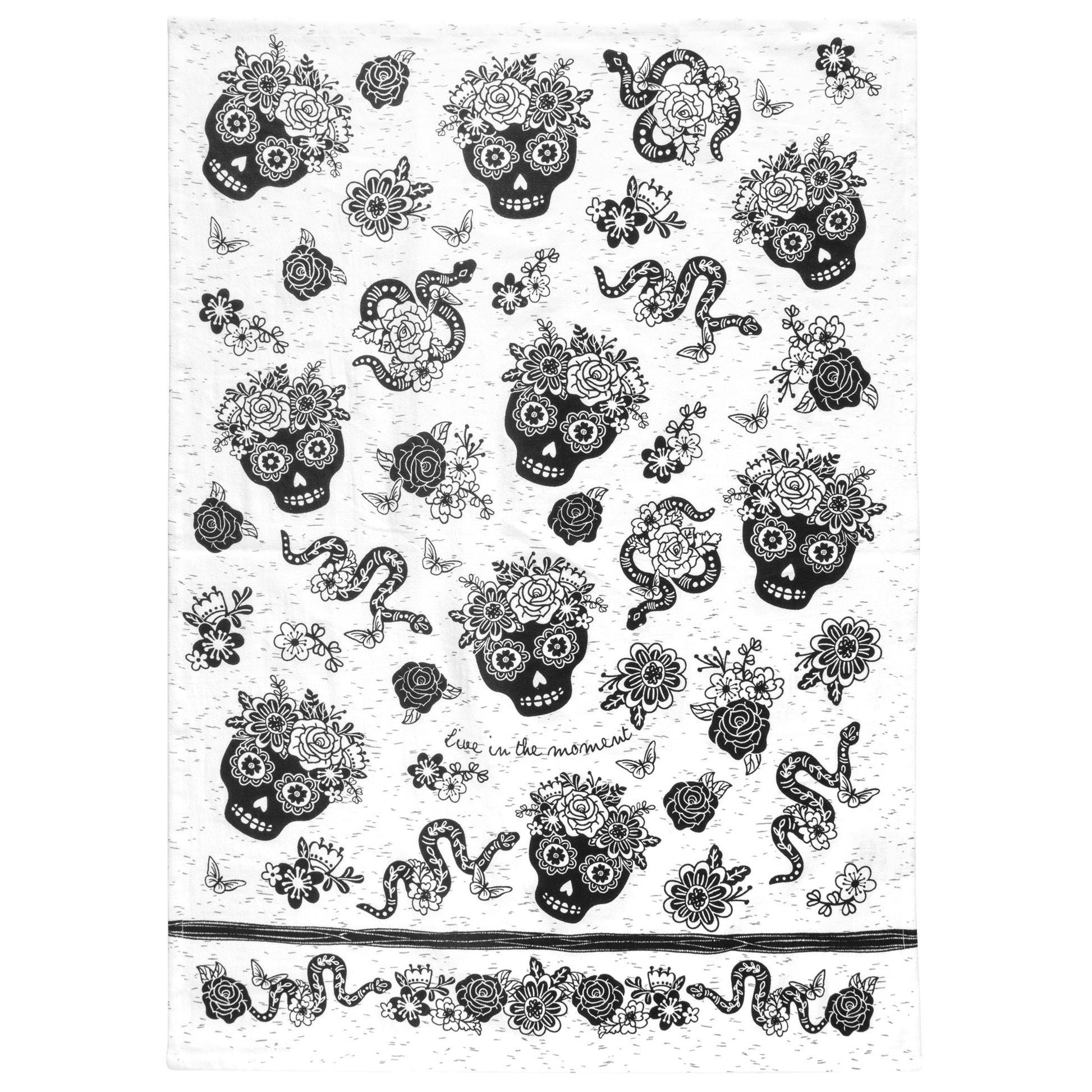 Sugar Skull Boho Tea Towel unfolded view. 