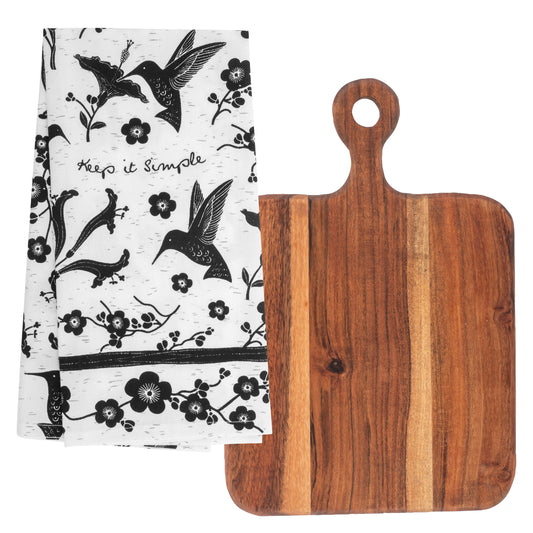 Hummingbird Boho Tea Towels with Cutting Board