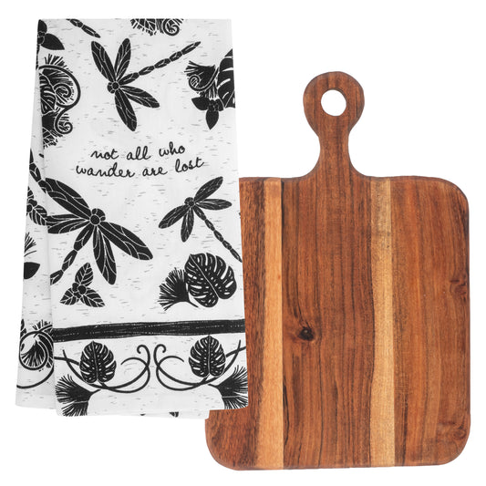 Dragonfly Boho Tea Towels with Cutting Board