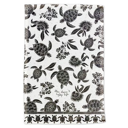 Sea Turtle Boho Tea Towel unfolded view. 