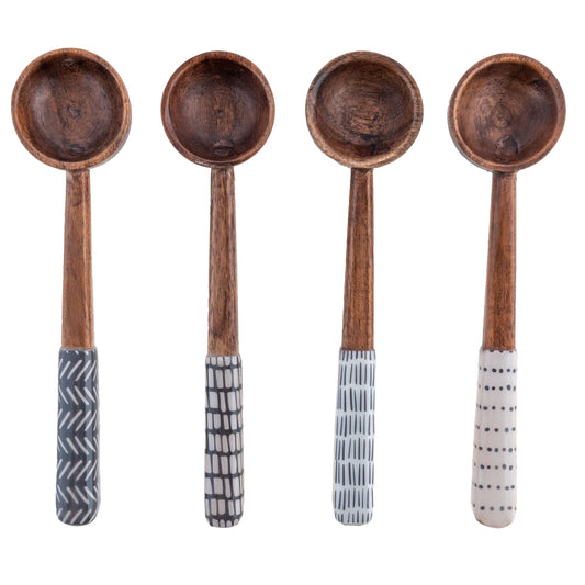 Black and White Enamel Tasting Spoons set of four view. 