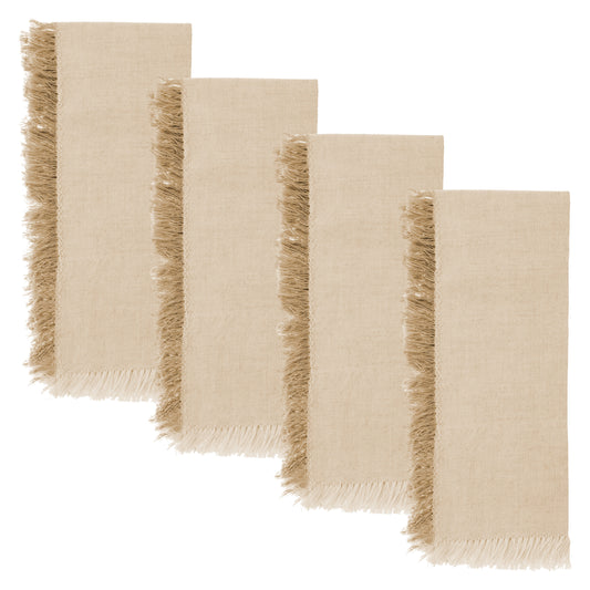 Mustard Fringed Dinner Napkin Set of four view. 
