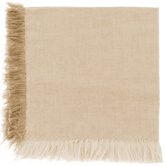 Mustard Fringed Cocktail Napkins Set individual view. 