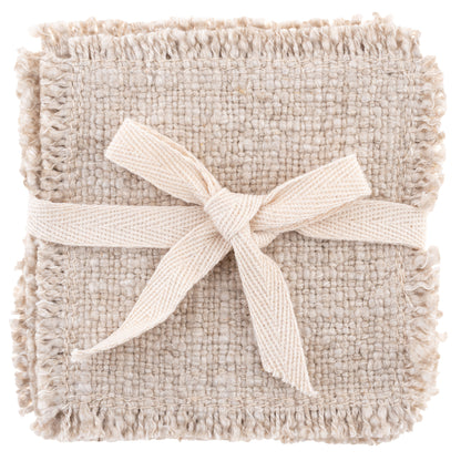 Linen Double Stitch Coasters packaging view. 