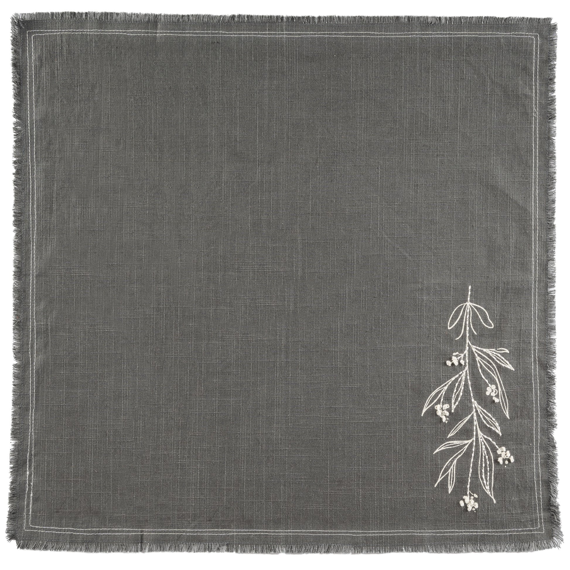 Mistletoe Embroidered Cotton Dinner Napkins unfolded view. 