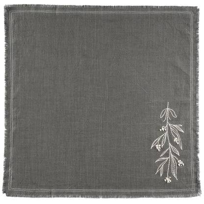Mistletoe Embroidered Cotton Dinner Napkins unfolded view. 