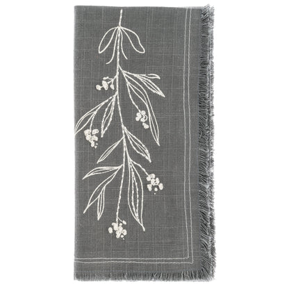 Mistletoe Embroidered Cotton Dinner Napkins individual view. 