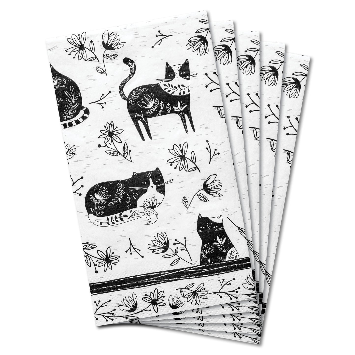 Cat Boho B&W Guest Towel Paper Napkin