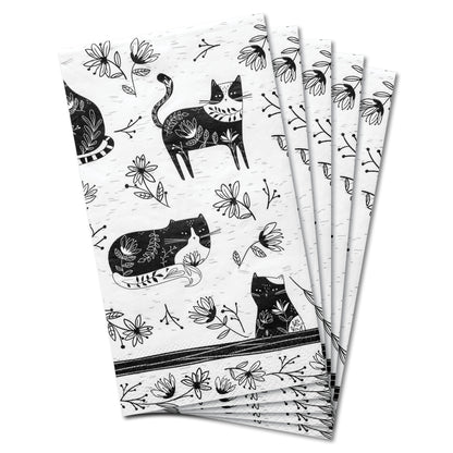 Cat Boho B&W Guest Towel Paper Napkin