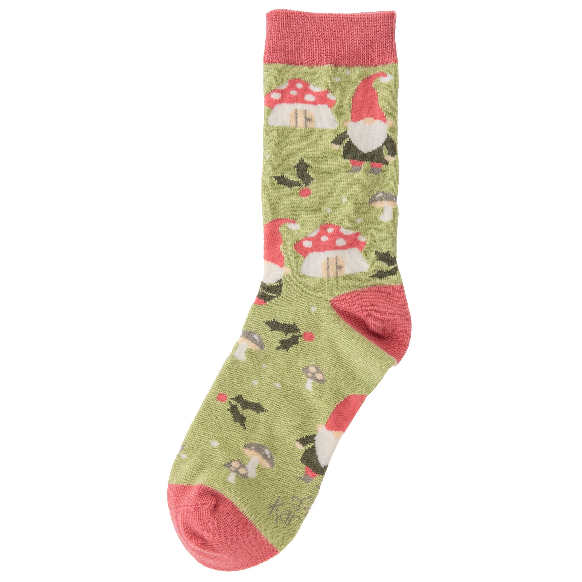 Gnome Holiday Socks design only side view. 