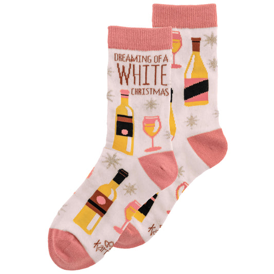 White Christmas Holiday Socks two sided view.
