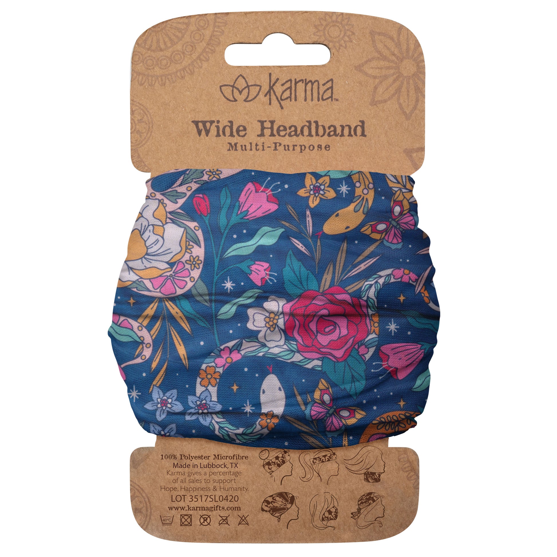 Snakes Wide Headband packaged view. 