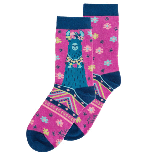 Llama crew socks view of both sides. 