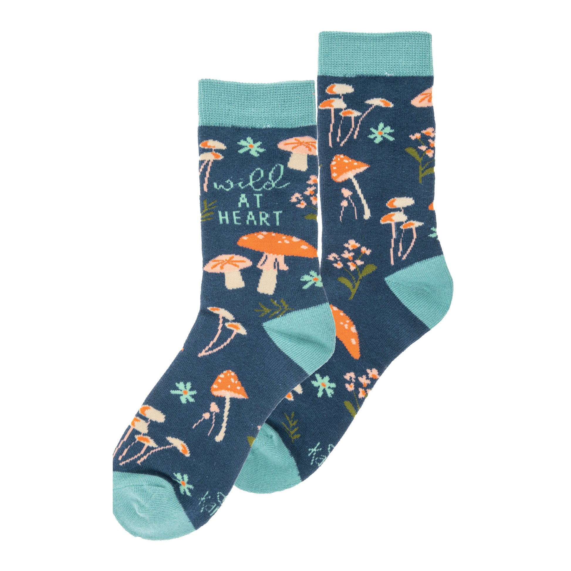 Mushroom crew socks view of both sides. 
