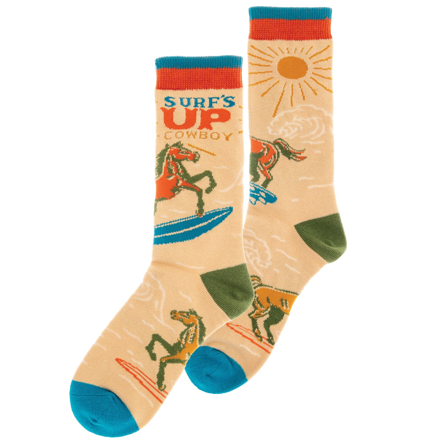 Horse crew socks view of both sides. 